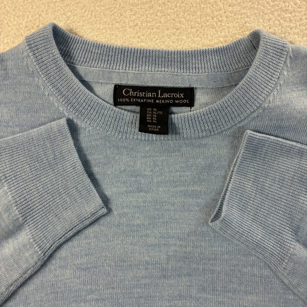 Christian Lacroix Extra Fine Merino Wool Sweater Men XL Blue Crewneck Luxury NWT